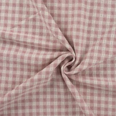 Tissu Vichy Coton fil teinté Rose poudré - Par 10 cm