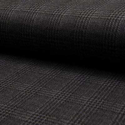 Tissu Jacquard polyviscose  extensible Écossais pied de poule Noir sur fond Gris anthracite - Par 10 cm