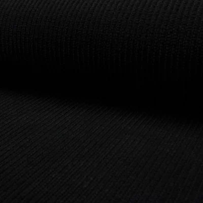 Tissu  maille chenille côtelé Noir - Par 10 cm