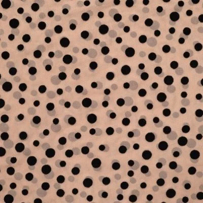 Tissu Tulle souple Big Dots velours sur fond Beige - Par 10 cm