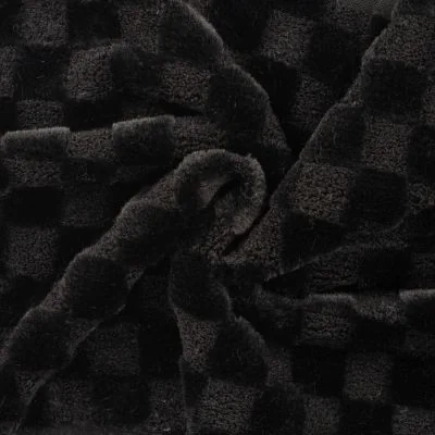 Tissu Fausse fourrure à carreaux Noir - Par 10 cm
