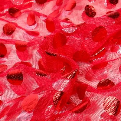 Tissu Tulle souple  Pois Big sur fond Rouge - Par 10 cm
