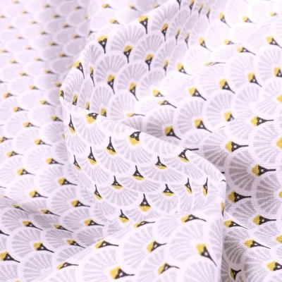 Tissu Coton imprimé Arty Eventails gris clair sur fond Blanc - Par 10 cm