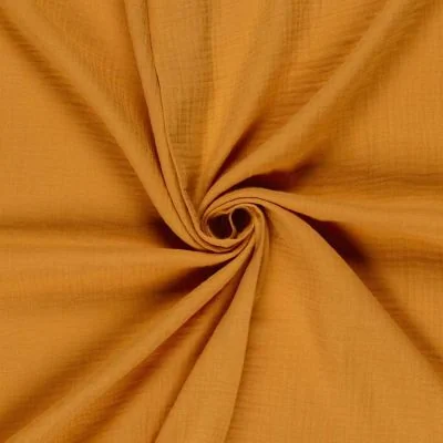 Tissu Double gaze de Coton Solambre uni  Moutarde - Par 10 cm