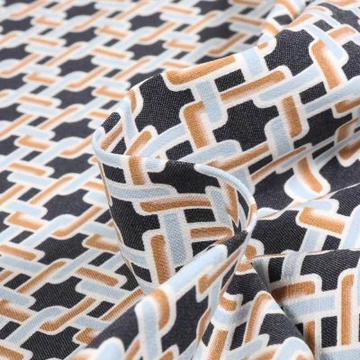 Tissu Bengaline Chains sur fond Bleu marine - Par 10 cm