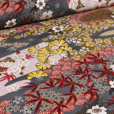 Tissu Viscose Arty Ayo sur fond Gris anthracite - Par 10 cm