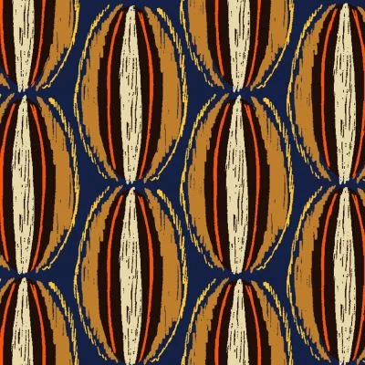 Tissu Toile aspect Canvas déperlant Big Manioc sur fond Bleu foncé - Par 10 cm