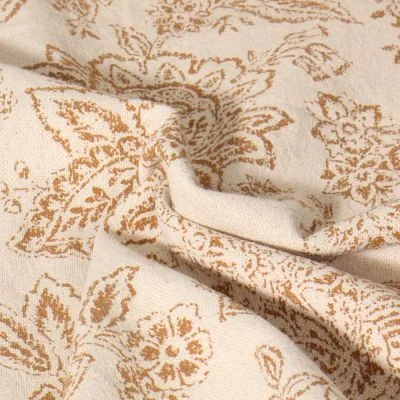 Toile de Coton  Célyan Fleuris ocre sur fond Ecru - Par 10 cm