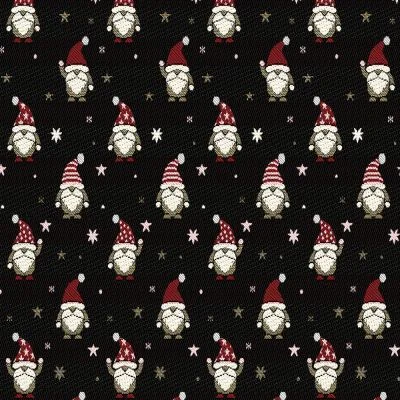 Tissu Jacquard d&#039;ameublement Bonhomme de noël Lurex sur fond Noir - Par 10 cm