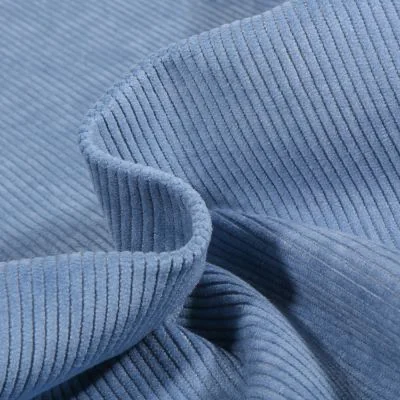 Tissu Velours d&#039;ameublement côtelé Lena Bleu azur - Par 10 cm