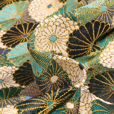 Tissu Jacquard Suzukii sur fond Vert - Par 10 cm